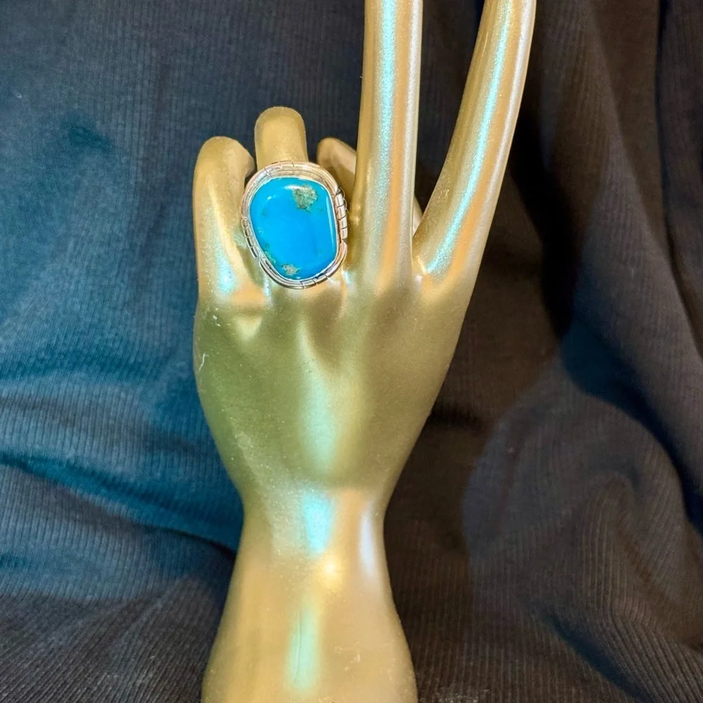 Turquoise Gemstone Natural Turquoise Stone 925 Sterling Silver Statement Ring - Picture 1 of 9